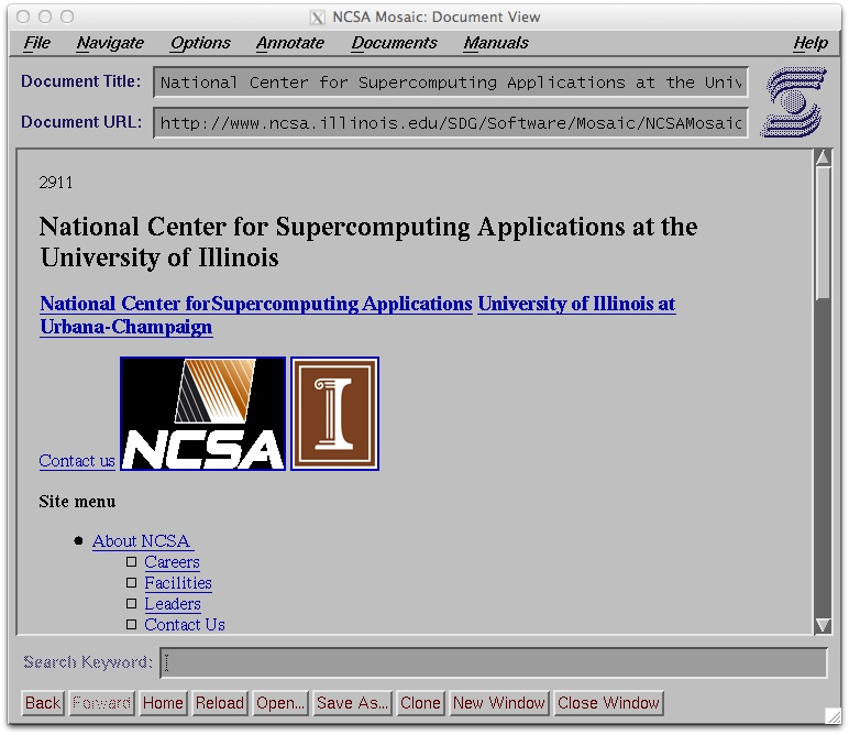 NCSA Mosaic pour X affichant une page graphique avec texte, liens et images